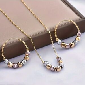Gold and silver beaded necklace set